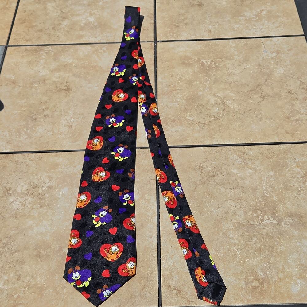 Paws Addiction Tie Adult Black Garfield Odie Novelty Heart Love Casual Mens